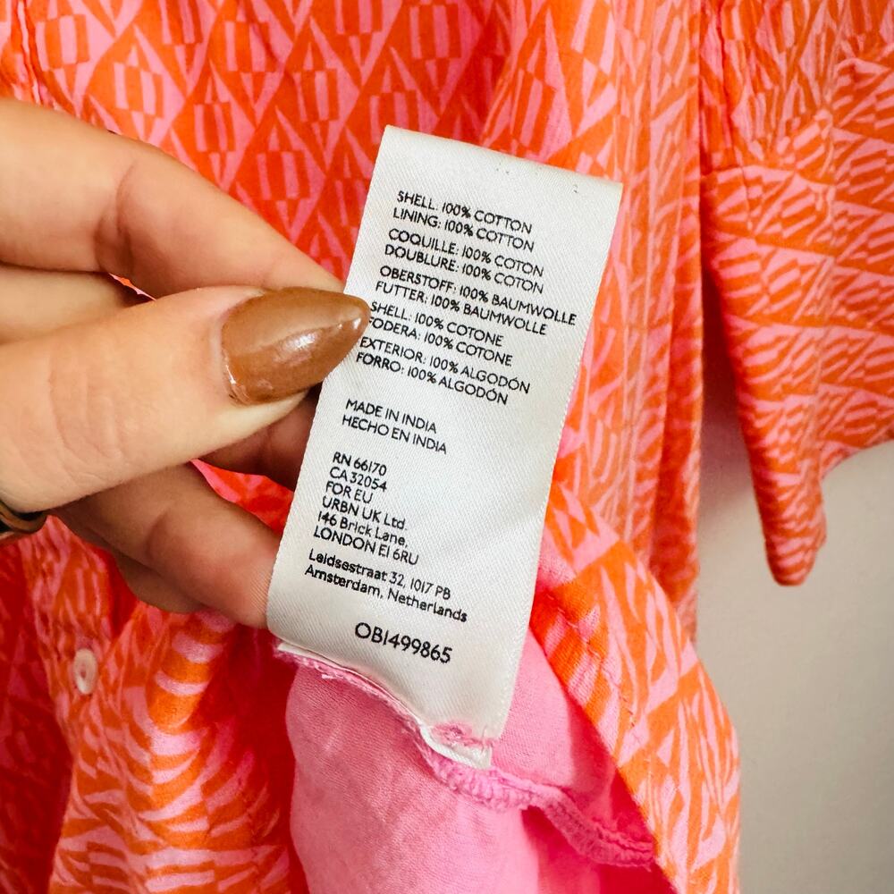 FP FREE PEOPLE Pink Prange Rillo Shirt Dress $138 Mini Wrap Button Coverup S - Picture 9 of 15